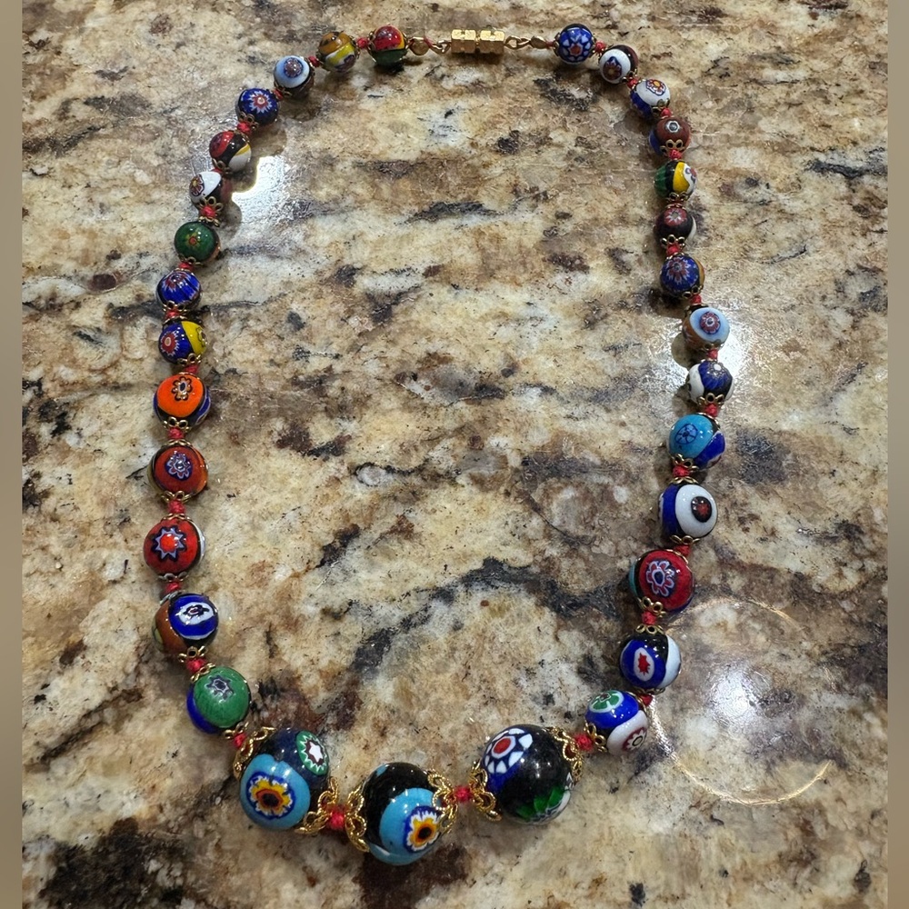 Vintage Italian Murano Millefiori Glass Bead Necklace